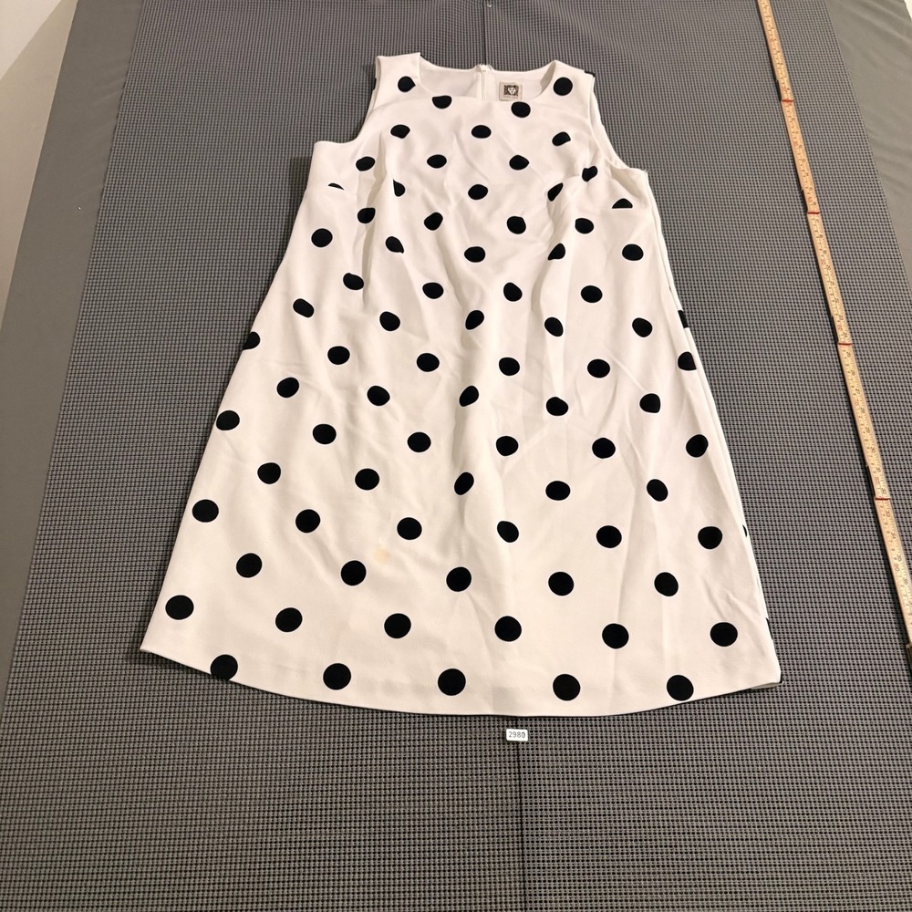 Anne Klein Womens White Black Polka Dot Sleeveless Shift Dress Size 8